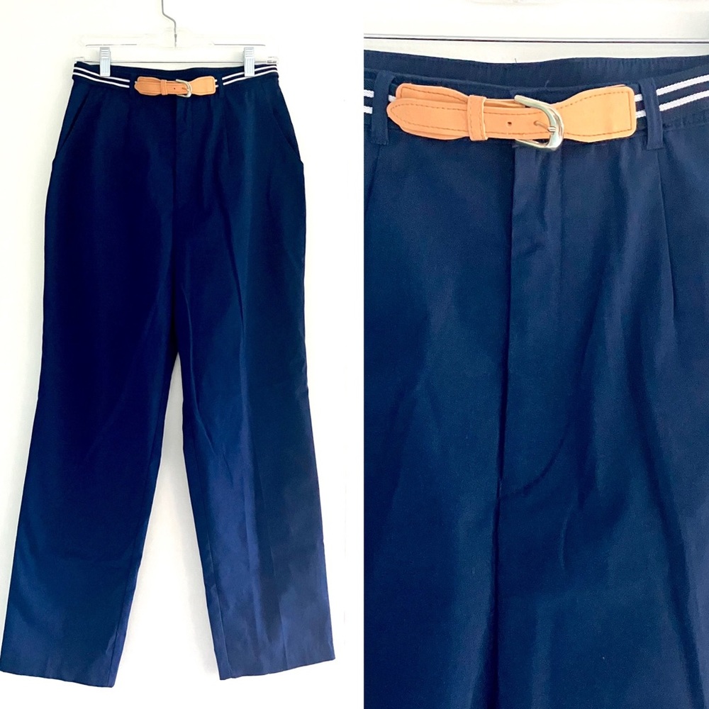 Vintage 80’s high rise waist navy blue trousers pants with belt
